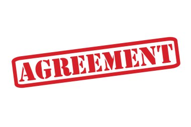 Beyaz bir arka plan üzerinde anlaşma kırmızı lastik damgası vektör.