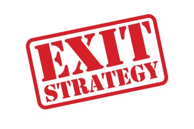 Beyaz bir arka plan üzerinde çıkış stratejisi kırmızı lastik damgası vektör.