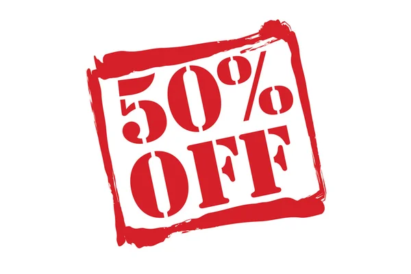 %50 indirimli beyaz zemin üzerine kırmızı lastik damgası vektör.