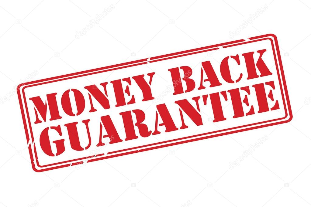 MONEY BACK GUARANTEE red rubber stamp vector over a white background.