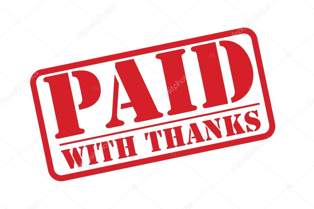 PAID WITH THANKS red rubber stamp vector over a white background. Stock