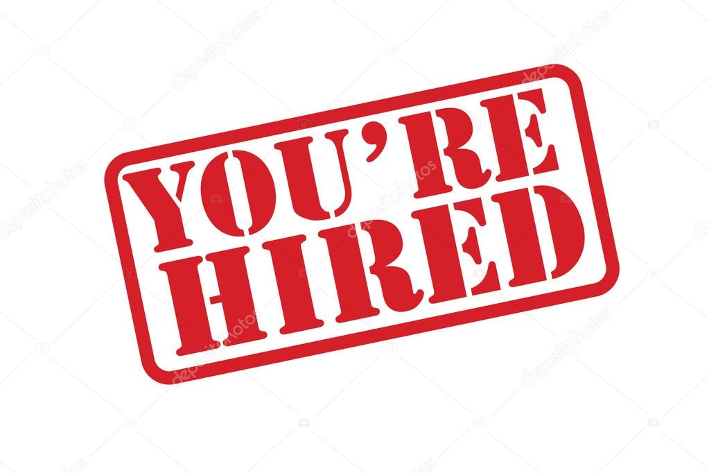 YOU'RE HIRED Rubber Stamp vector over a white background.