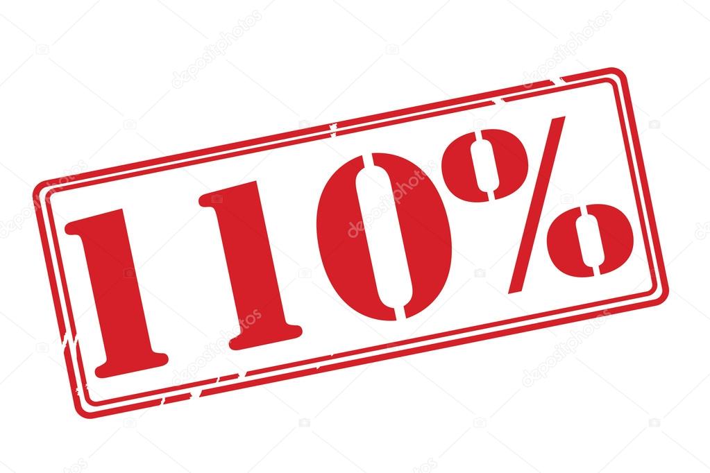 110 percent red rubber stamp vector over a white background.