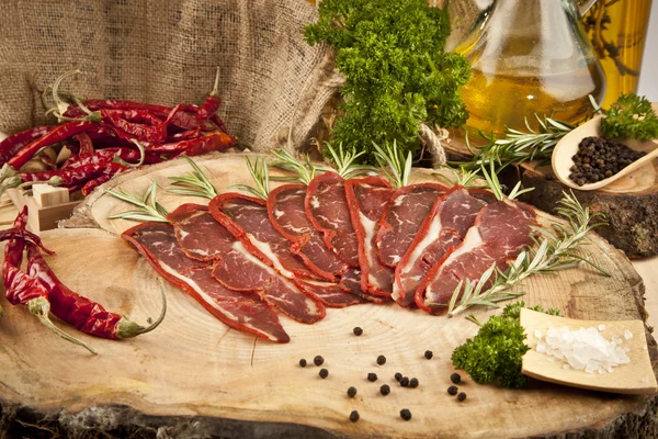 Pastirma, turkish air dried meat — Stock Photo, Image