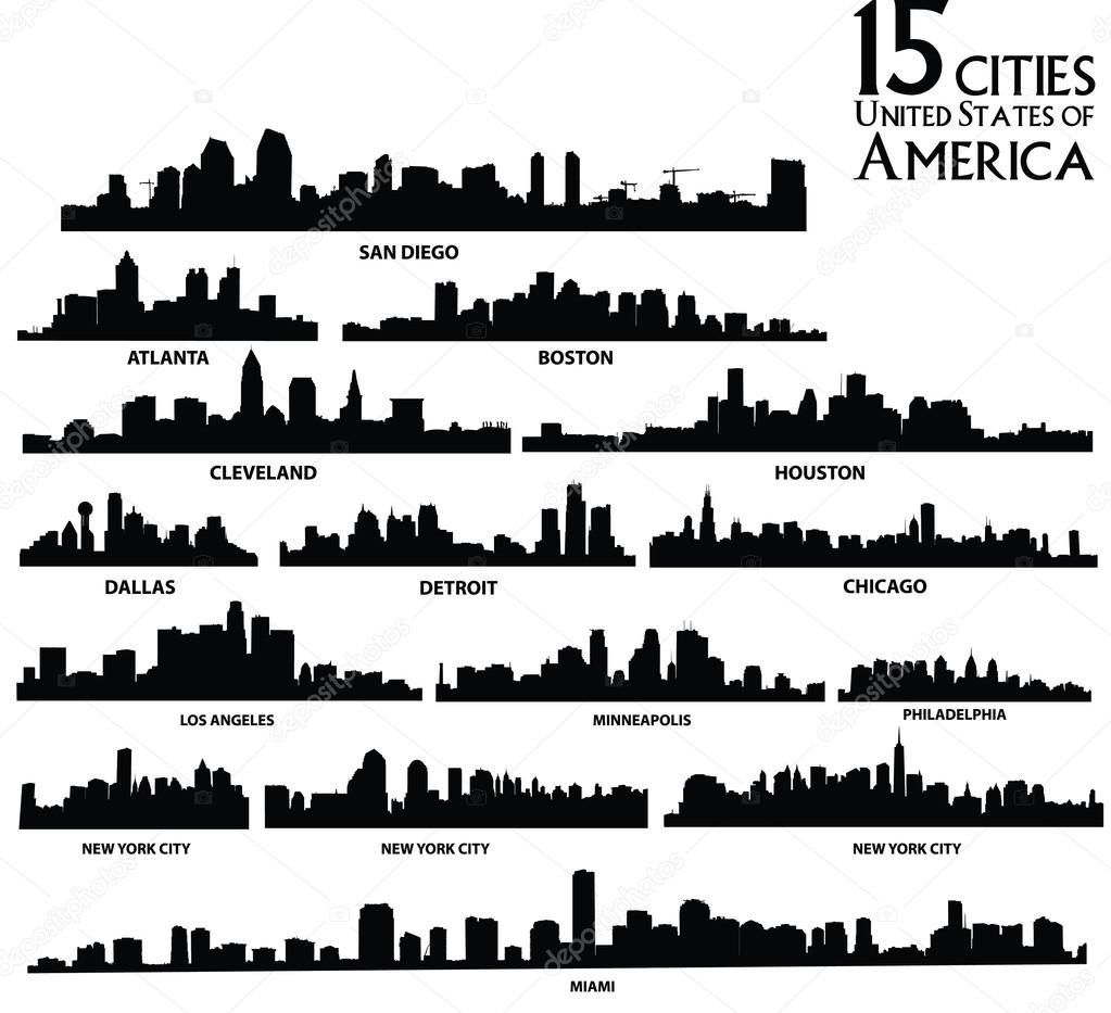 Set of vector  America cities silhouette