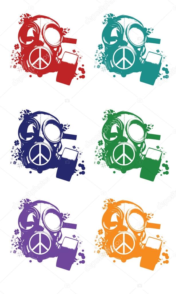 Colors vector protest gas mask set isolated on the white background