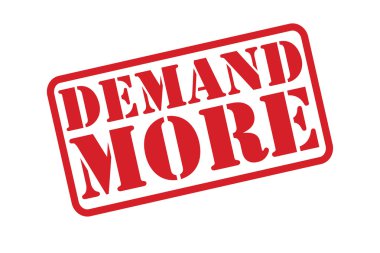 Beyaz bir arka plan üzerinde talep daha fazla kırmızı lastik damga metni vektör.