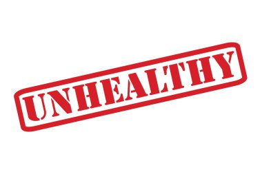 Beyaz bir arka plan üzerinde sağlıksız kırmızı lastik damgası vektör.