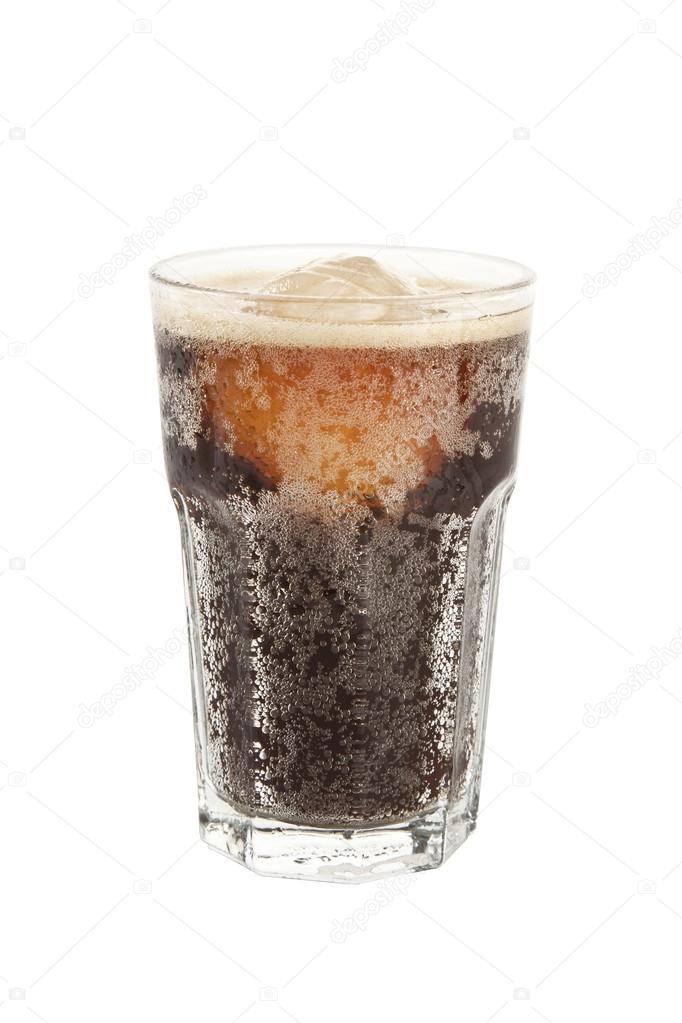 Cola in clear glass with ice and clipping path