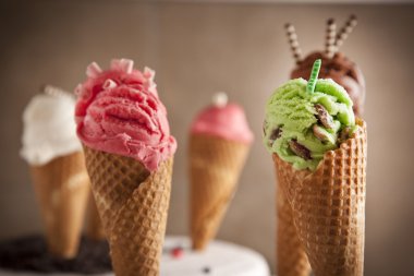 Assorted ice cream cones clipart