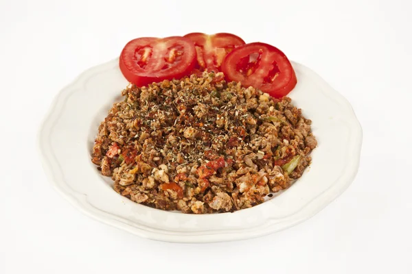 Türkisch kokorec - Lamm Darm Nahrung Portion mit weißem Hintergrund — Stockfoto
