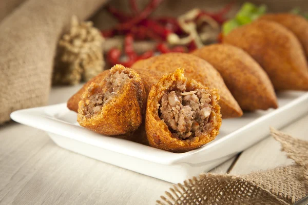 Turkish Ramadan Food stuffed icli kofte ( meatball ) falafel — Stock Photo, Image