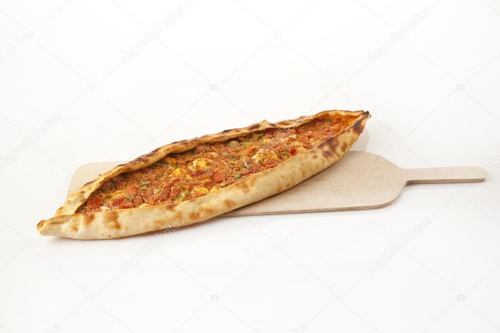 Turkish traditional beef Pide isolated