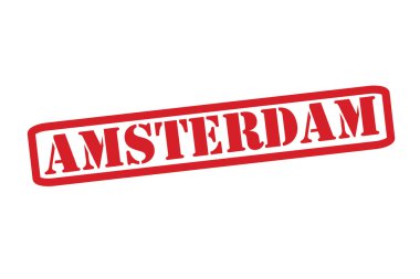 Beyaz bir arka plan üzerinde Amsterdam kırmızı lastik damgası vektör.