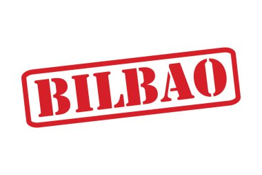 Beyaz bir arka plan üzerinde Bilboa kırmızı lastik damgası vektör.