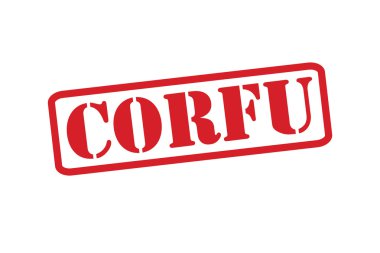 Corfu kırmızı lastik damgası vektör beyaz bir arka plan üzerinde.