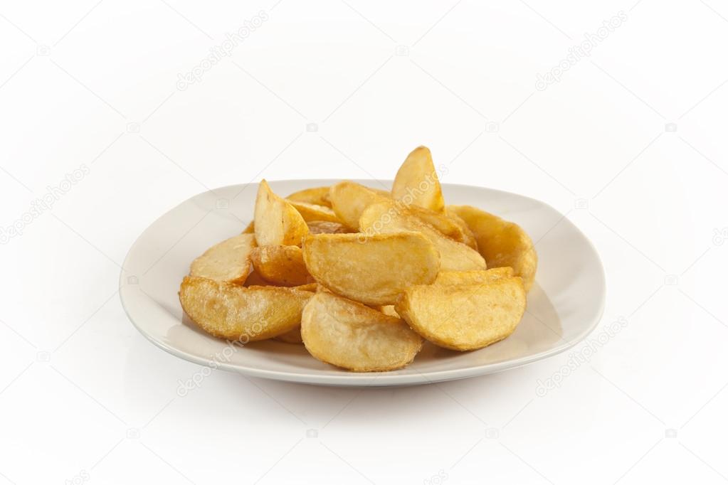 Fried potato wedges isolated