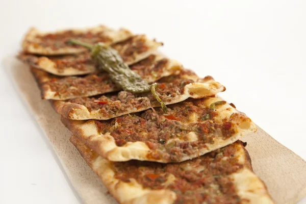 Turkish traditional beef Pide isolated with white background — Stock Photo, Image