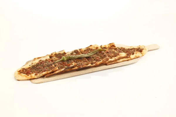 Turkish traditional beef Pide isolated with white background — Stock Photo, Image