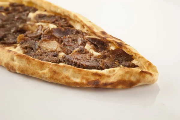 Turkish traditional beef Pide isolated with white background — Stock Photo, Image