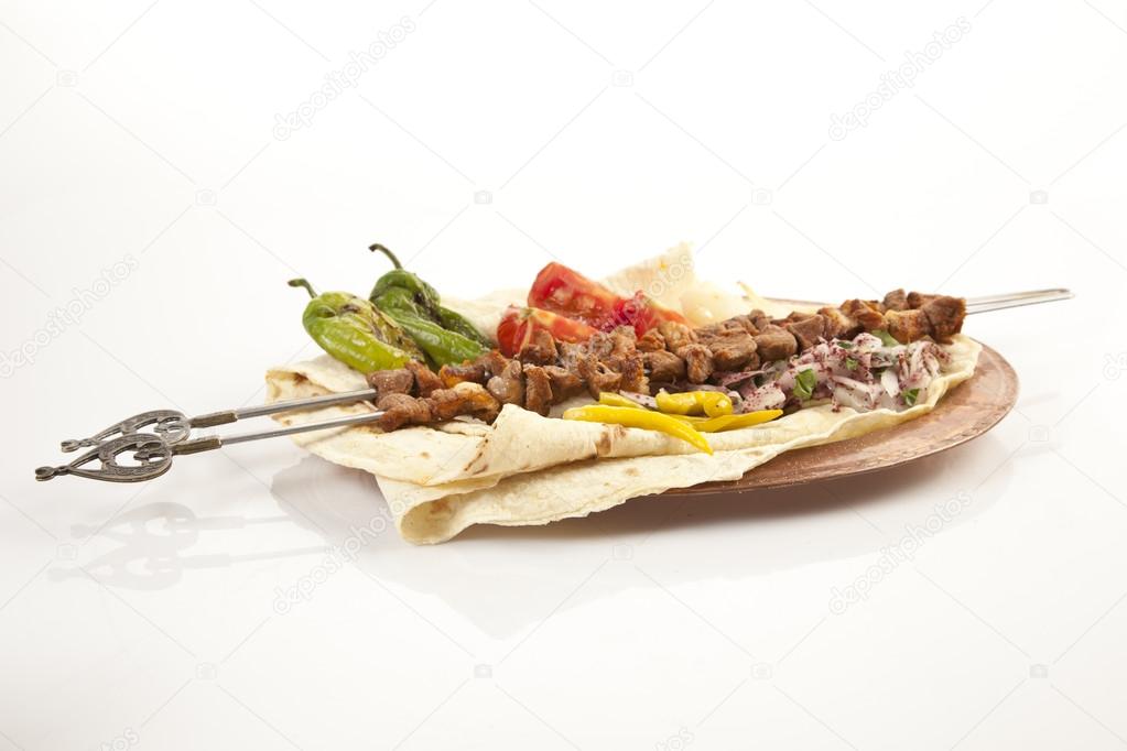 Turkish Sis Kebab isolated white background