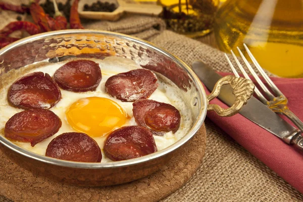 Turkish Sausage (sucuk) and egg — Stock Photo, Image