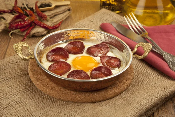 Turkish Sausage (sucuk) and egg — Stock Photo, Image