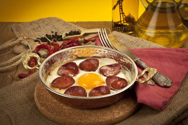 Turkish Sausage (sucuk) and egg — Stock Photo, Image