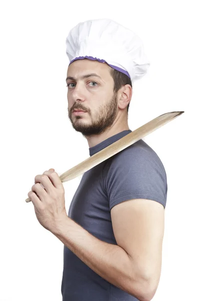 Um chef masculino isolado sobre fundo branco — Fotografia de Stock