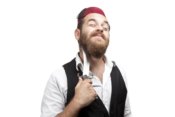 Man in traditional turkish hat and dress kabadayi with dagger — Stock Photo, Image