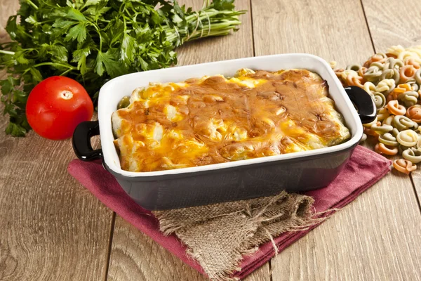 Baked Pasta fresh vegetable with cheddar cheese — Stock Photo, Image
