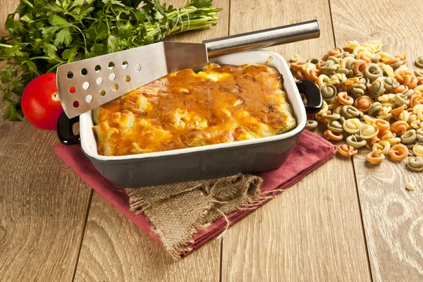 Baked Pasta fresh vegetable with cheddar cheese — Stock Photo, Image