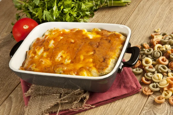 Baked Pasta fresh vegetable with cheddar cheese — Stock Photo, Image