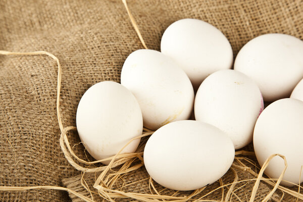 Eggs with fabric background
