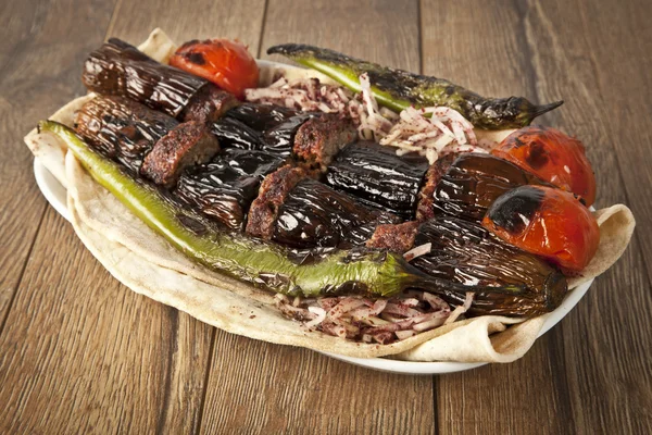 Turkish Kebab eggplant and meatballs — Stock Photo, Image