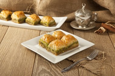 Turkish Ramadan Dessert Baklava with concept background clipart