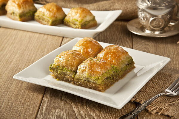 Turkish Ramadan Dessert Baklava with concept background