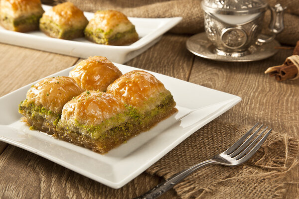 Turkish Ramadan Dessert Baklava with concept background