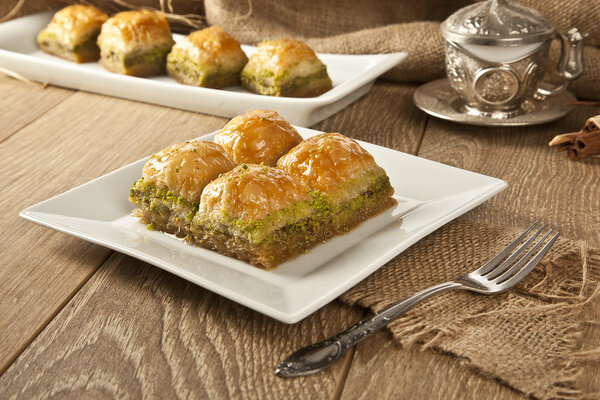 Turkish Ramadan Dessert Baklava with concept background