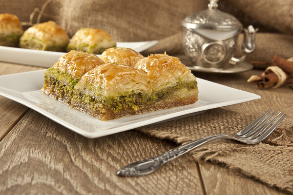Turkish Ramadan Dessert Baklava with concept background
