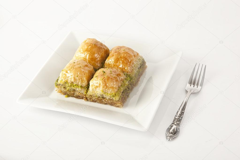 Turkish Ramadan Dessert Baklava with white background