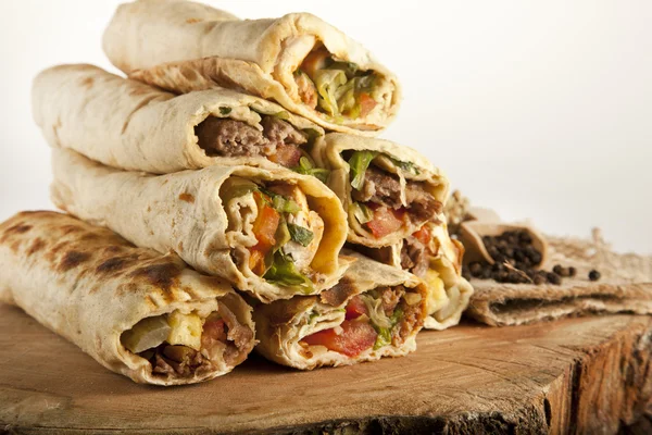 Turkish shawarma durum traditional sish kebab wrap — Stock Photo, Image