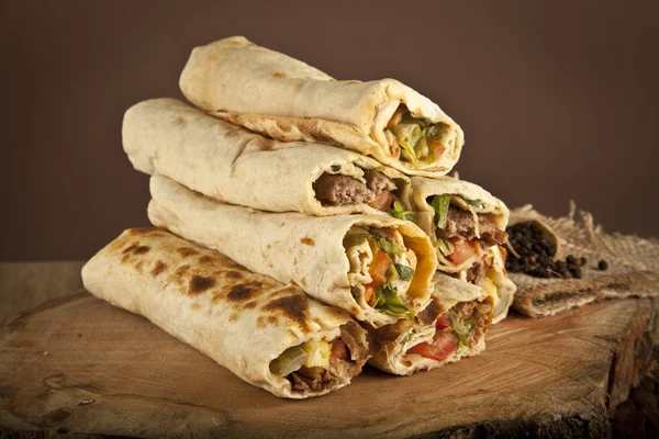 Turkish shawarma durum traditional sish kebab wrap — Stock Photo, Image