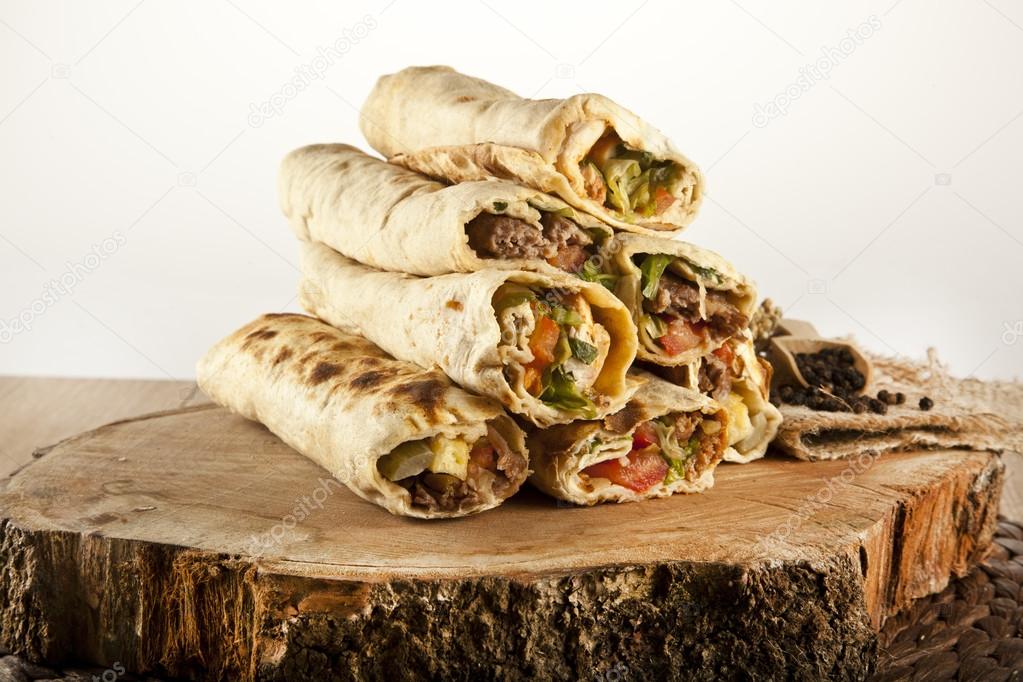 Turkish shawarma durum traditional sish kebab wrap