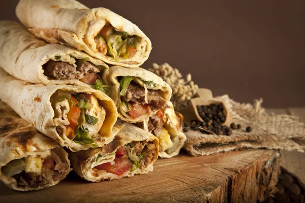 Turkish shawarma durum traditional sish kebab wrap — Stock Photo, Image