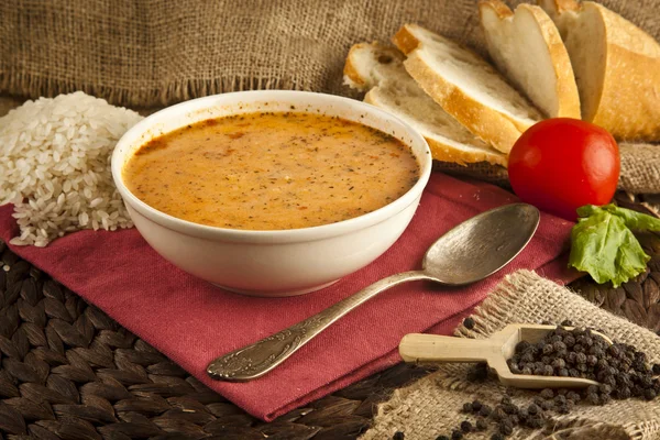 Yogurt soup with food background turkish soup — Stock Photo, Image