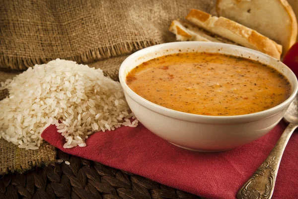 Yogurt soup with food background turkish soup — Stock Photo, Image