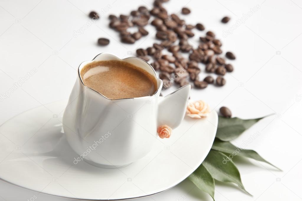 Traditional Turkish Coffee cup and coffee beans concept