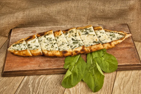 Turkish traditional feta cheese Pide — Stock Photo, Image