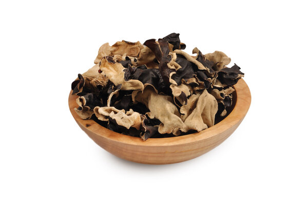 Asian dry mushrooms heap isolated